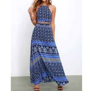 Lulus Energy Field Blue Print Two Piece Maxi Dress